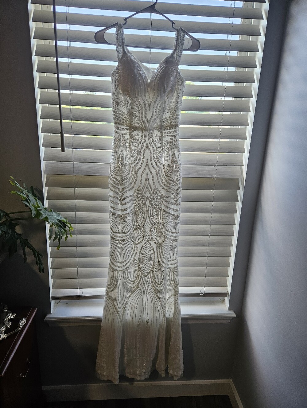 Elegant Off-Shoulder Sequin Evening Gown - White